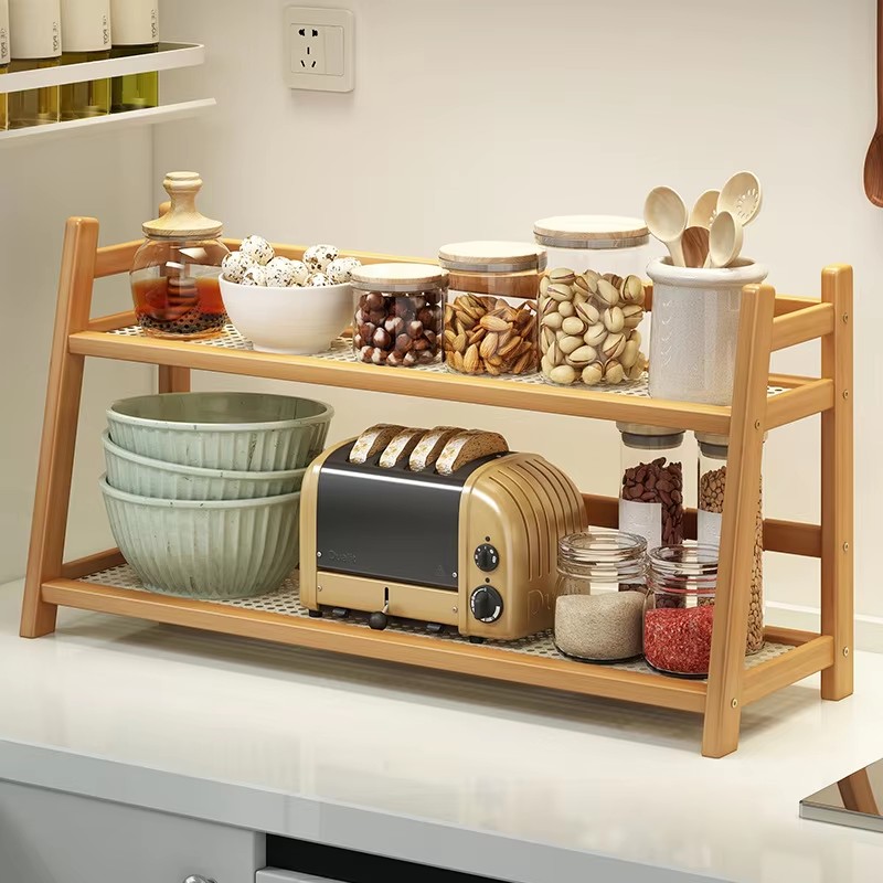Sports Equipment Storage Rack - 2 Layer Spice Caddy Shelf Bamboo