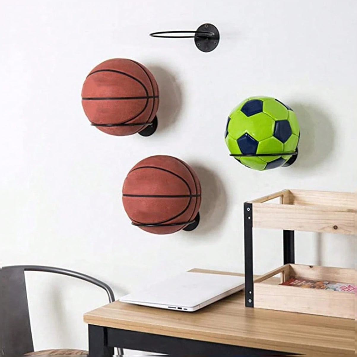 Sports Equipment Storage Rack - Space Saving Wall Mounted Basketball Display